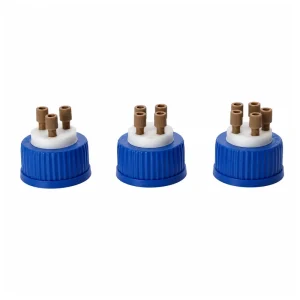 GL45 Borosilicate HPLC Solvent Bottles with PEEK Ports, Multiple Volumes, gallery view 2 on white background
