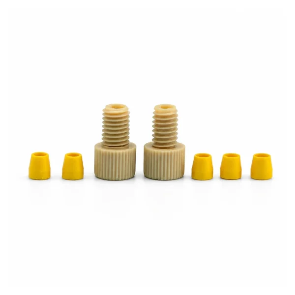 rz03b-parent-gallery-01 Two RZ03B PEEK fitting bodies with yellow ferrules