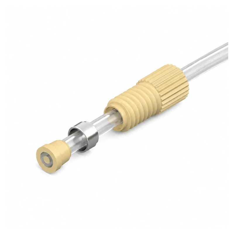 RZ640 three-piece conical fitting assembled on clear tubing