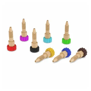 Eight RZCOLOR32 PEEK fittings with different colored collars