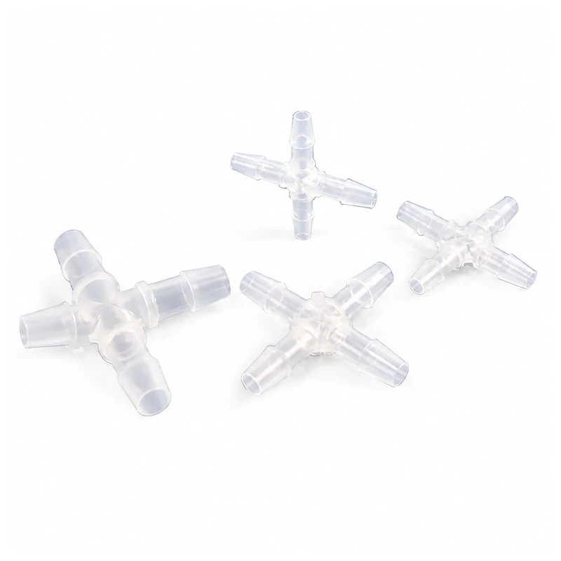 PP Equal Four-Way Barbed Fittings, Multiple Sizes, gallery view 1 on white background