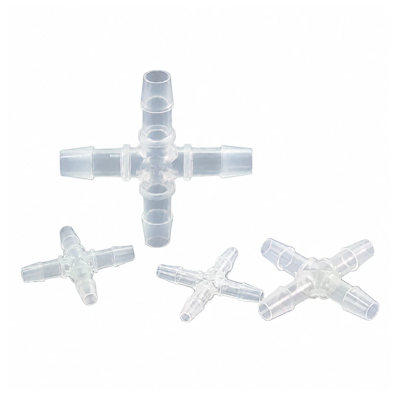 PP Equal Four-Way Barbed Fittings, Multiple Sizes, gallery view 2 on white background