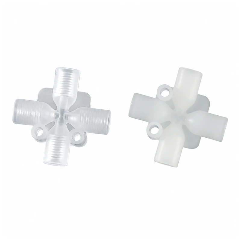 PP and PTFE Female-Threaded Four-Way Fittings, Multiple Materials, gallery view 1 on white background
