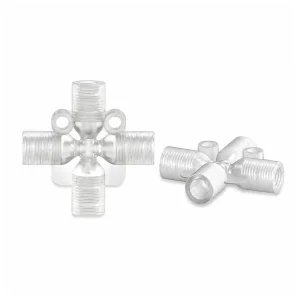 PP and PTFE Female-Threaded Four-Way Fittings, Multiple Materials, gallery view 2 on white background