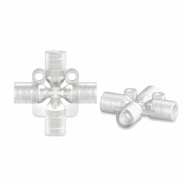 PP and PTFE Female-Threaded Four-Way Fittings, Multiple Materials, gallery view 2 on white background