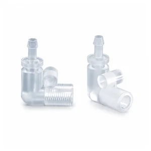 PTFE and PP 1/4-28 Threaded Elbow Fittings, gallery view 2 on white background