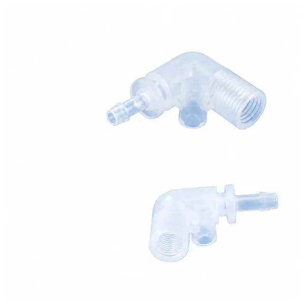 PTFE and PP 1/4-28 Threaded Elbow Fittings, gallery view 3 on white background