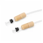 Two RZFLARE01 PEEK flanged fittings on clear PTFE tubing