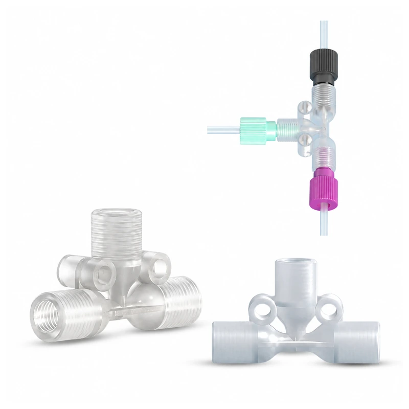 PP Female-Threaded T Fittings, Multiple Materials, gallery view 3 on white background