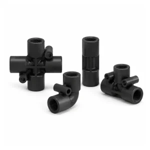 Black RZLARGE PEEK straight elbow tee and cross fittings