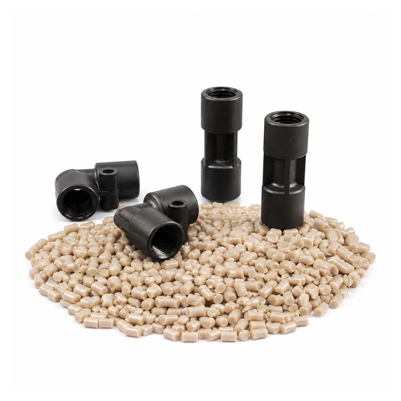 RZLARGE black PEEK fittings with beige PEEK pellets