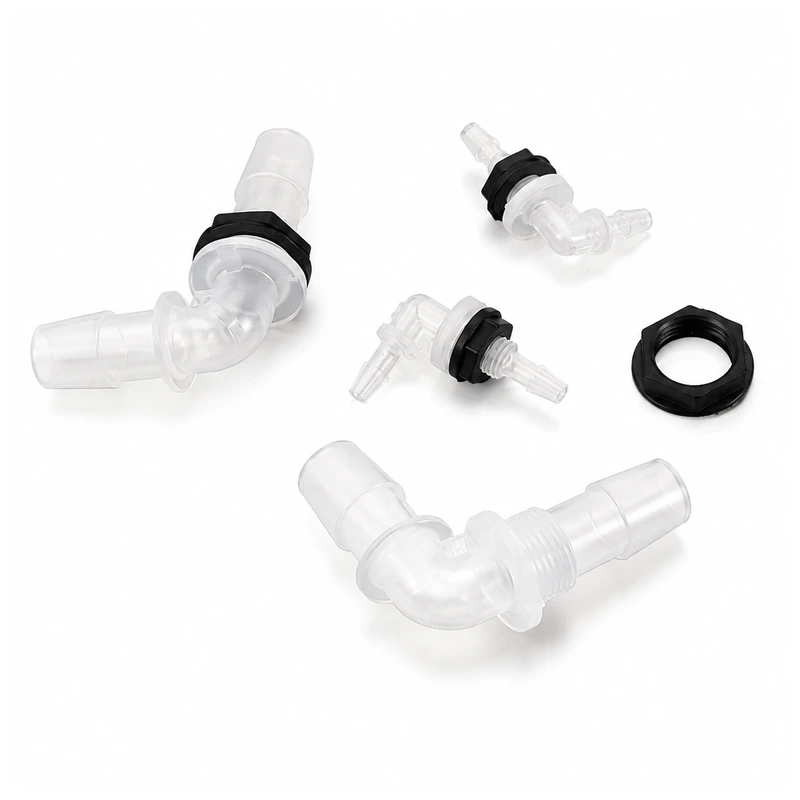 PP L-Shaped Through-Panel Fittings, Multiple Sizes, gallery view 1 on white background