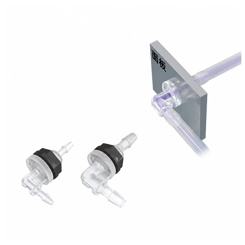 PP L-Shaped Through-Panel Fittings, Multiple Sizes, gallery view 3 on white background