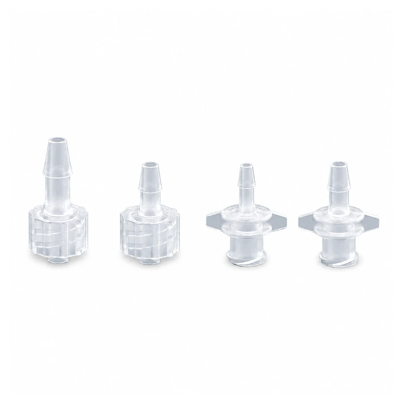 Four translucent RZLUER PP Luer barbed fittings