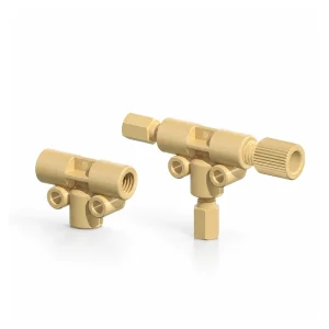 Two assembled RZNT03 PEEK T-fitting configurations