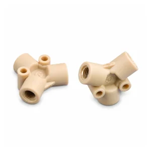 Two RZNY03 beige PEEK female-thread Y fittings