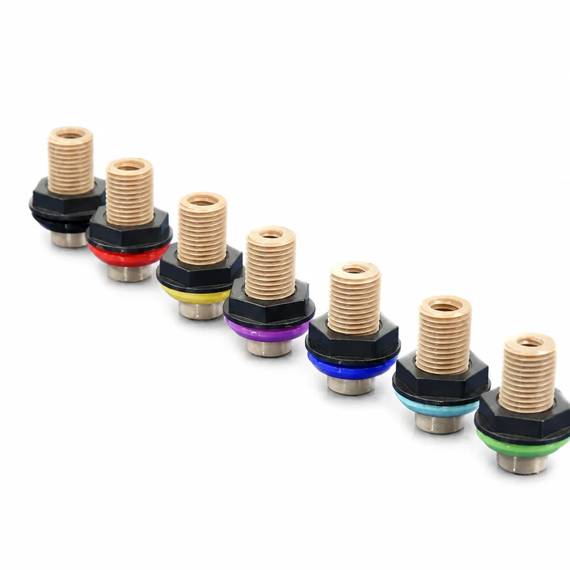 RZPB PEEK through-panel fittings with color-coded anti-rotation covers