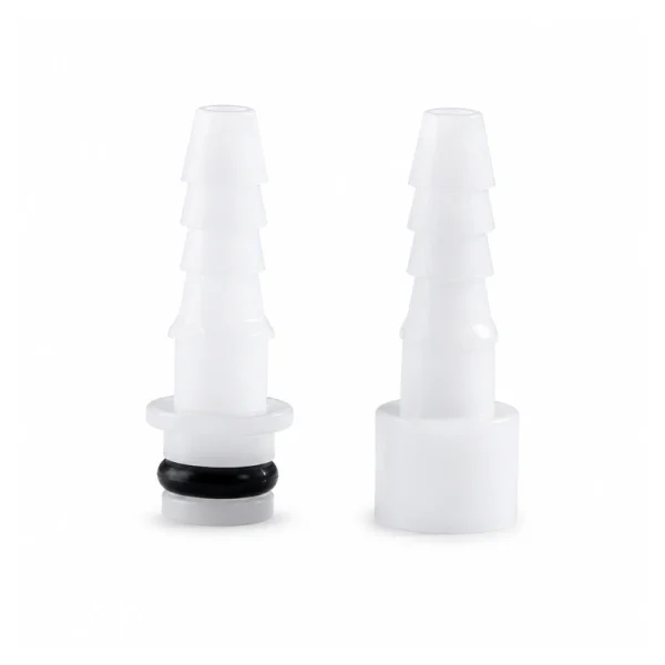 Two white RZQUICKNS barbed coupler components