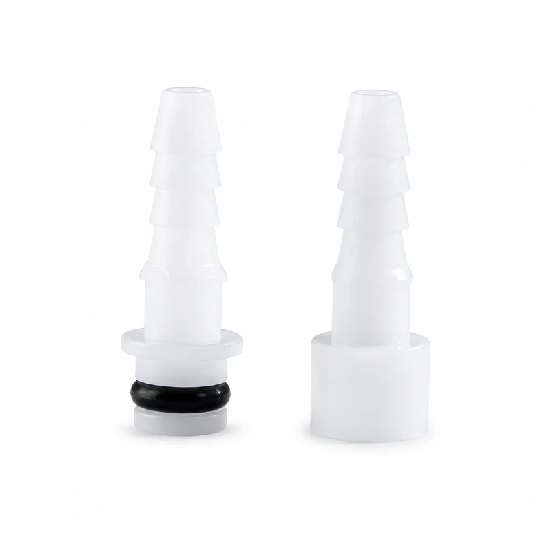 Two white RZQUICKNS barbed coupler components