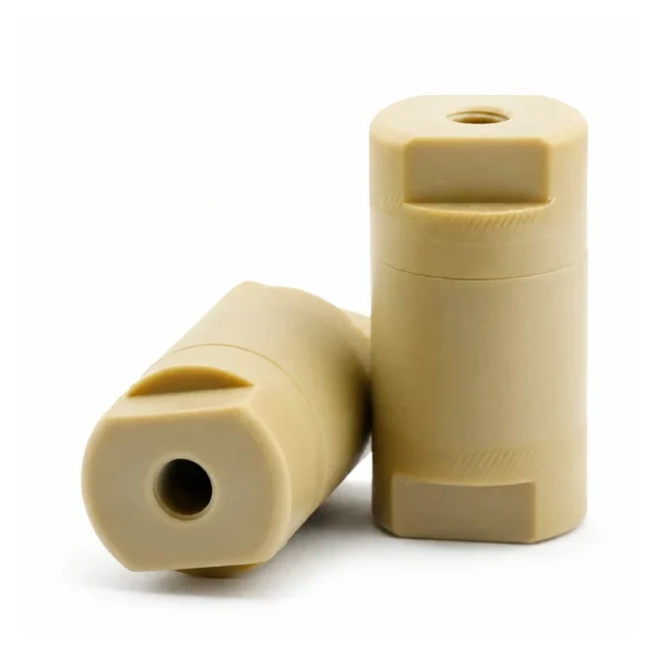 4.6# PEEK HPLC inline filter housing and frit assembly on white background